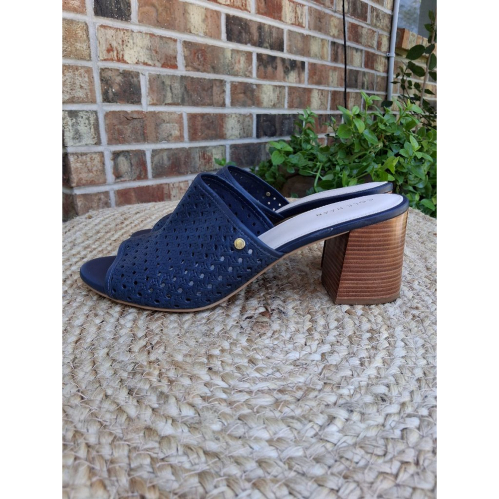 COLE HAAN Daina Open Toe Leather Mules Clogs Sandals Marine Blue 9.5 Boho - Picture 5 of 16